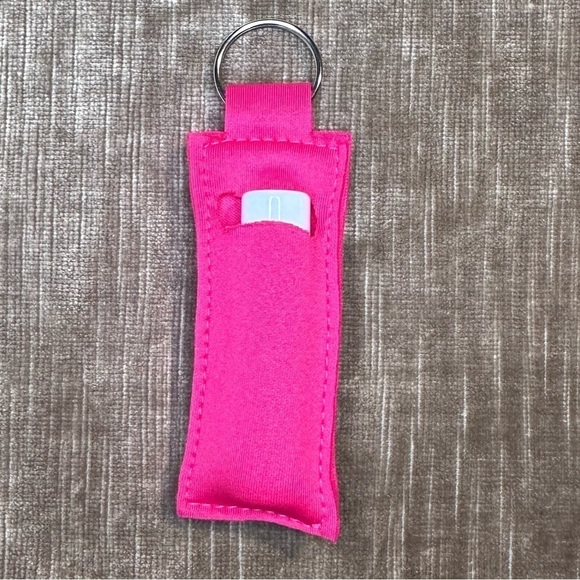 Lip balm holder key chain handmade made of Neoprene slight stretch pink - Picture 2 of 7